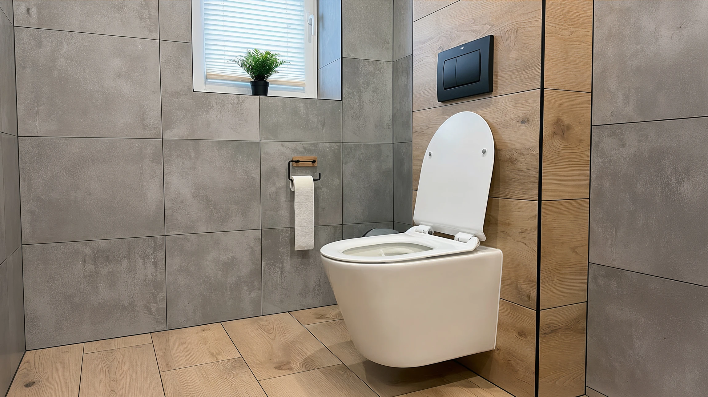 Salle de bain moderne avec robinet noir mat monté sur lavabo blanc